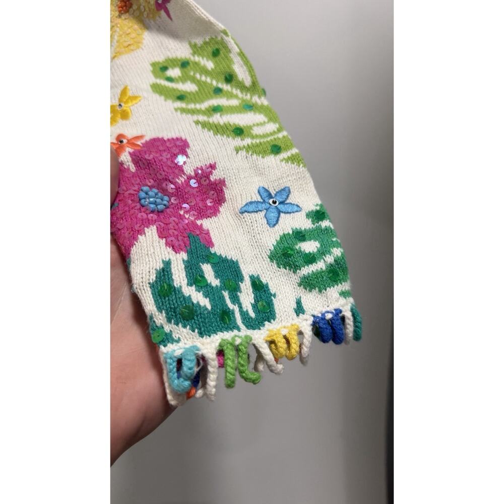 Jane's Closet Womens Vintage White sweater, bright flowers, beading Size S - Picture 6 of 8